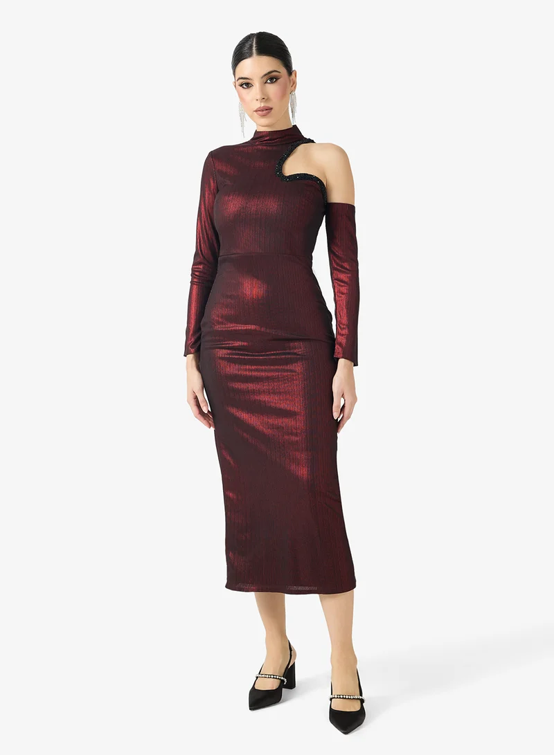 Threadz by Ajooni Off Shoulder Metallic Evening Dress